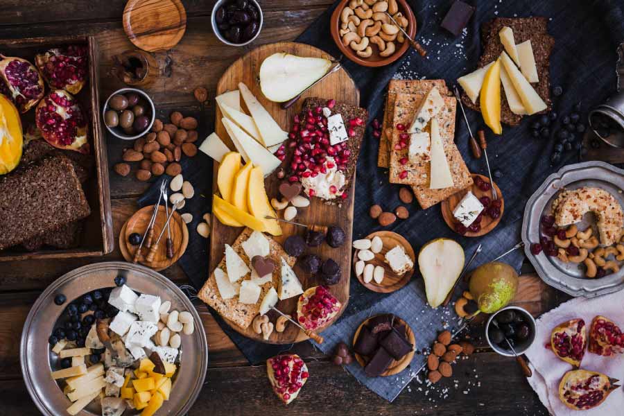 Lovely charcuterie board for healthy holiday party fare.