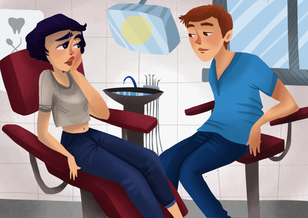 woman at dentist for loose dental crown